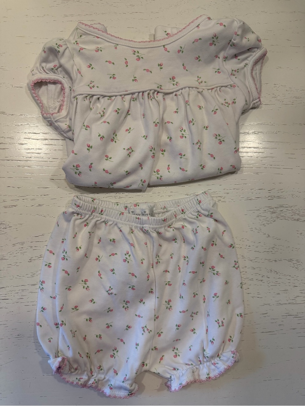 Kissy Kissy White 2Piece Set with Pink Floral Rose Print, 6-9MO